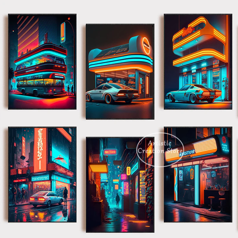 Плакат Нью-Йорк в интернете-стрит панк-город Парикмахерская ночной вид городской