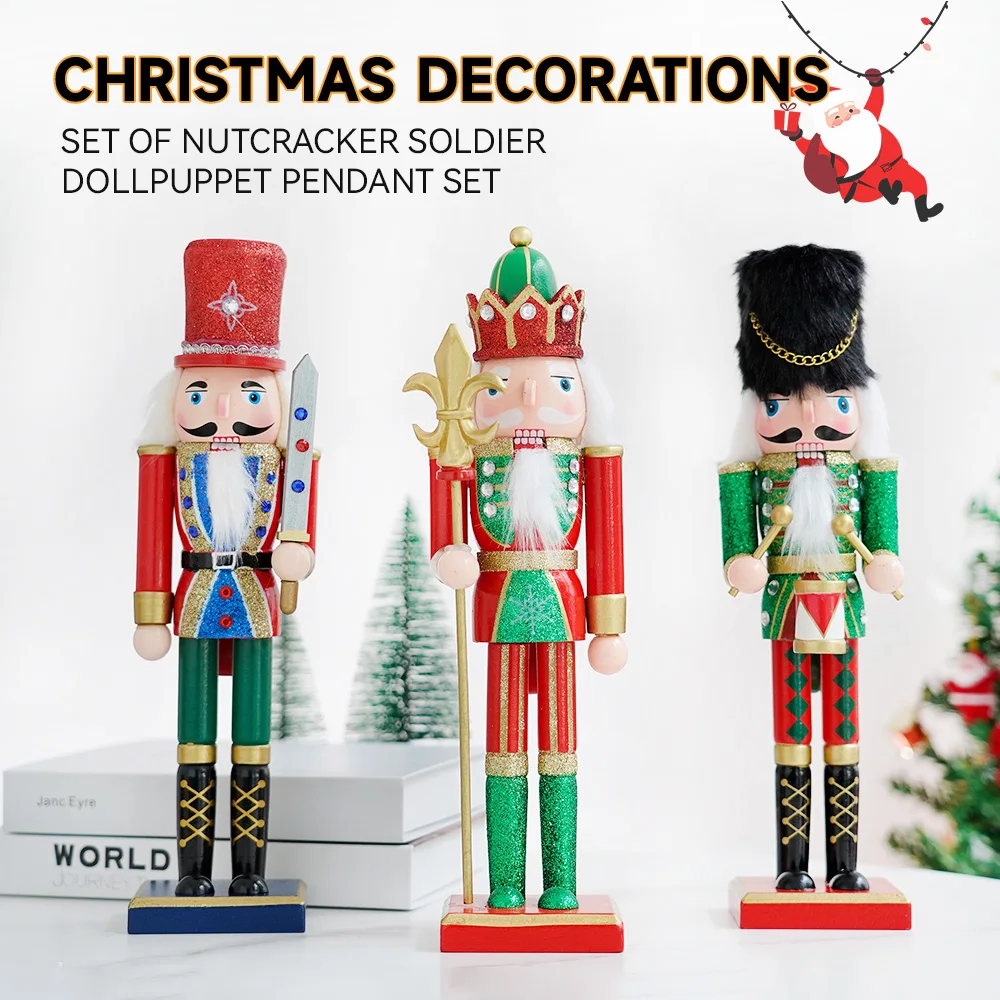 

30CM Wooden Nutcracker Soldier Doll Vintage Handicrafts Puppet Creative Gifts Christmas Party Ornaments Home Desktop Decorations