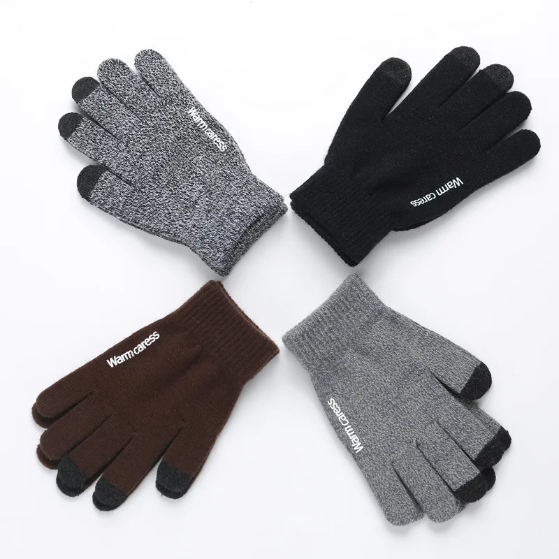 

Вязаные перчатки для сенсорных экранов для мужчин и женщин, осенне-зимние теплые шерстяные и флисовые утепленные нескользящие перчатки для...
