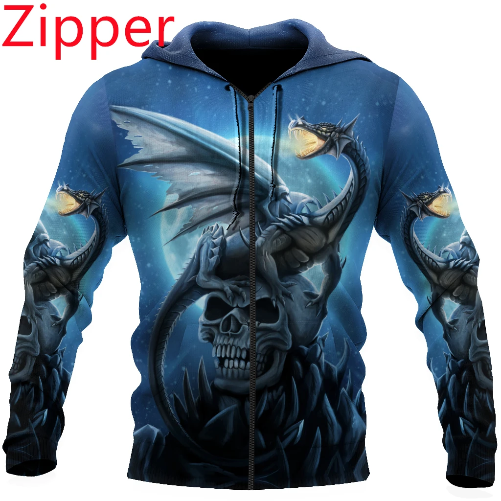 

New spring and autumn brand fashion casual death skull death head men's 3D printed hooded zipper shirt sports unisex jacket KL04