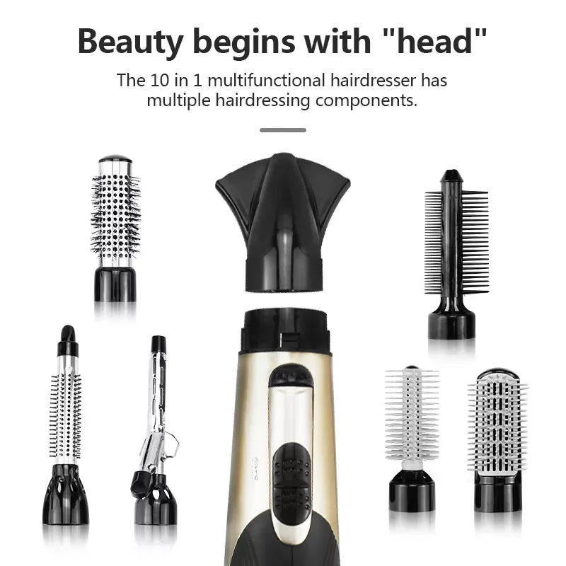 Hair Styler With 7 Attachments Multifunctional Professional Hair Styling Tool Hair Dryer With Comb Curling Comb Hair Curler 38D enlarge