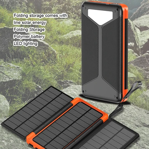 Складной аккумулятор на солнечной батарее емкостью 20000 мАч с 3 солнечной панелью, беспроводное зарядное устройство Qi, внешний аккумулятор для iPhone, повербанк для кемпинга