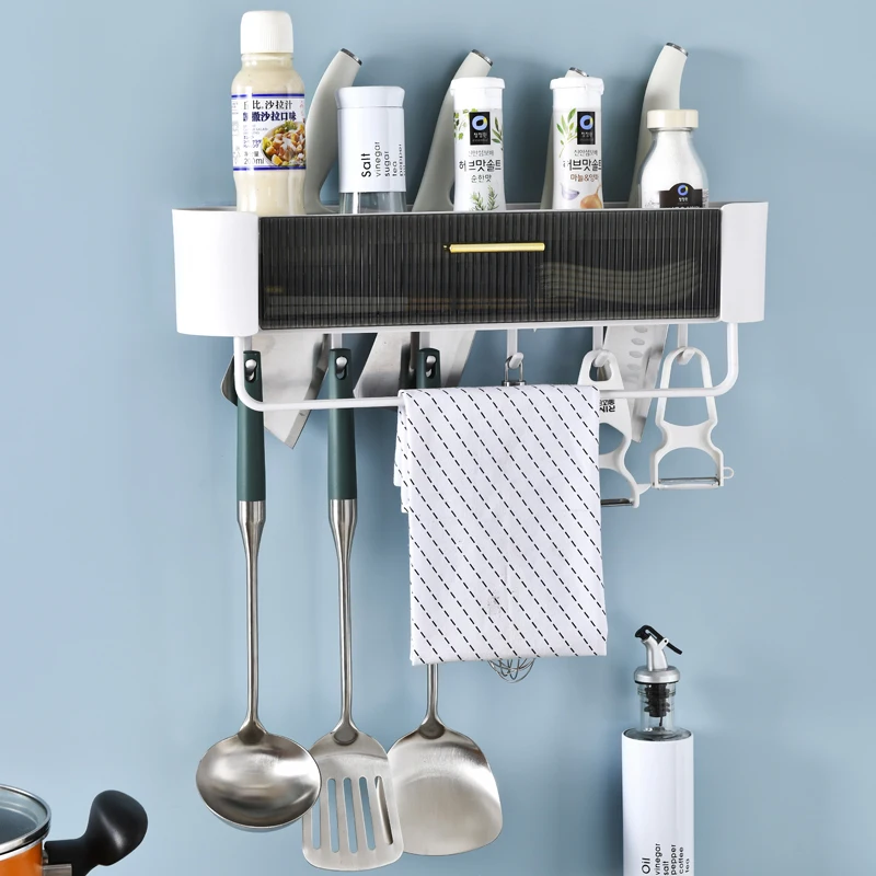 Фото Bathroom Organizer Rack Knife Seasoning Shelf With Drain Holes For Kitchen Holder Bathroom Storage Rack With Towel Rod And Hooks №5