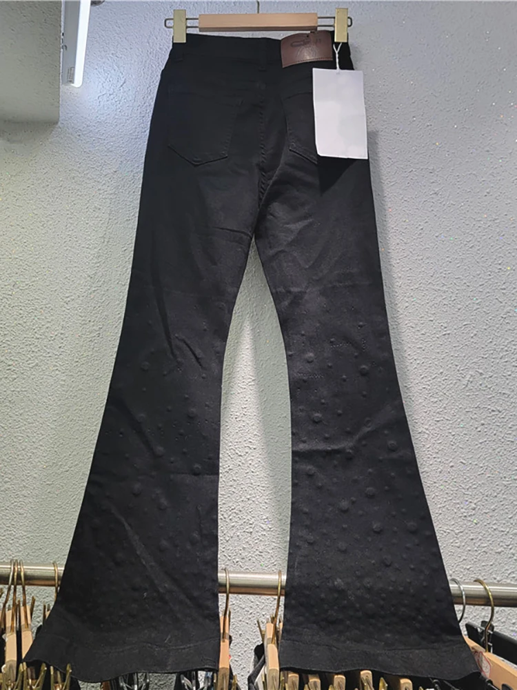 DEAT женские джинсы с высокой талией тонкие эластичные брюки-клеш со стразами