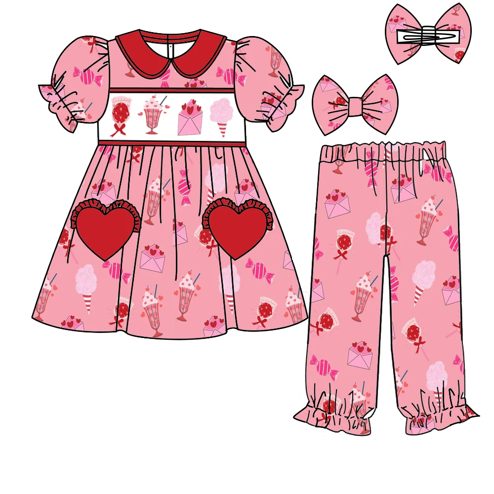 Изысканная детская одежда на День Св. Валентина эластичный костюм с короткими