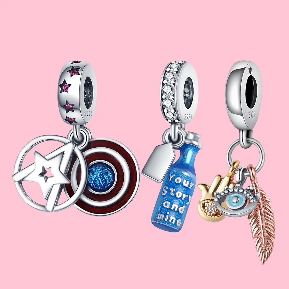 ChimNew-Pendentif œil de sécurité en argent S925 pour femme, bouclier, bouteille, 3 en 1, convient au bracelet de personnalité exécutif bricolage, cadeau