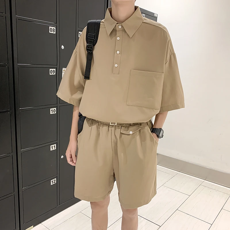 Men Sets Summer Gentle College Shorts Pure Color T-shirts Handsome Streetwear Fashion Popular Preppy Style Harajuku BF Casual