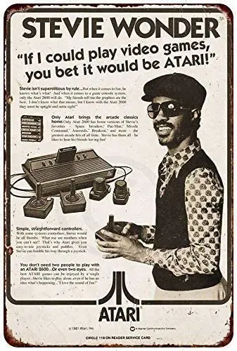 

Atari Stevie Wonder редкая Ad игровая Ретро винтажная металлическая жестяная вывеска 8x12 дюймов жестяная вывеска