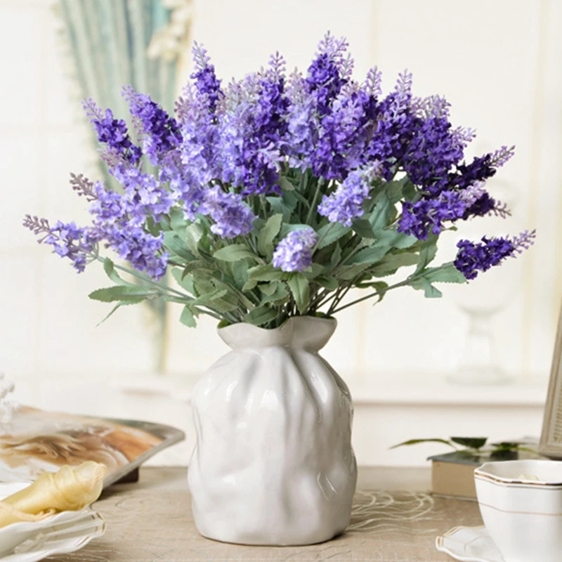  Artificial Flowers Flocked Silk Lavender Bouquet Fake Plants bride Wedding Decoration Bedroom Home Outdoor fall Decor houseplant 