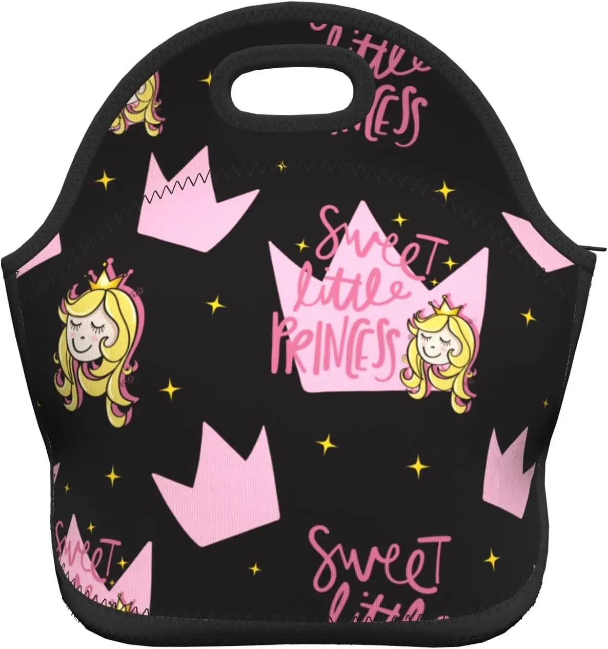 

Sweet Princess Crown Star Lunch Box Insulated Neoprene Lunch Tote Bag for School Work Picnic Lightweight Meal Prep Bags