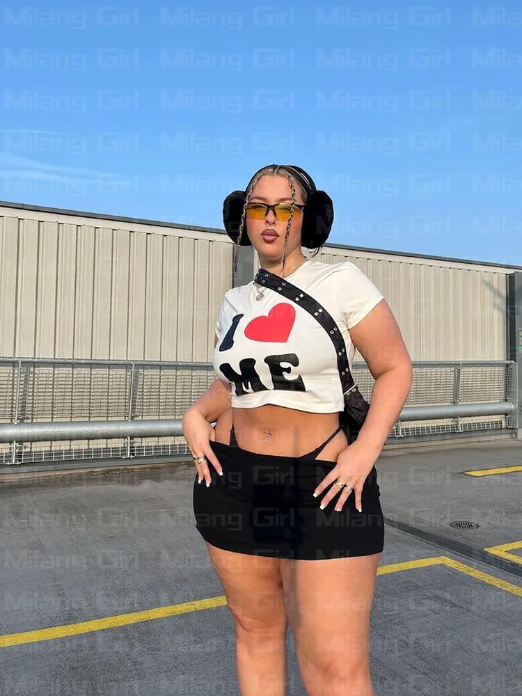 Футболка с коротким рукавом и принтом I LOVE ME уличная одежда в стиле Харадзюку