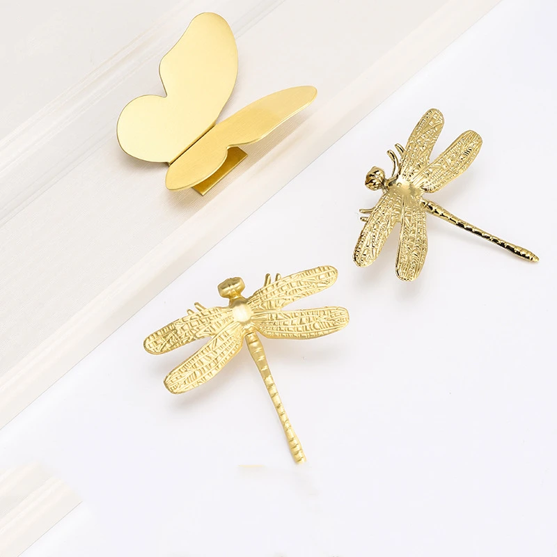 

Butterfly Dragonfly Solid Brass Drawer Knobs and Handles Cupboard Pulls Kitchen Cabinet Handles for Furniture Hardware Pull