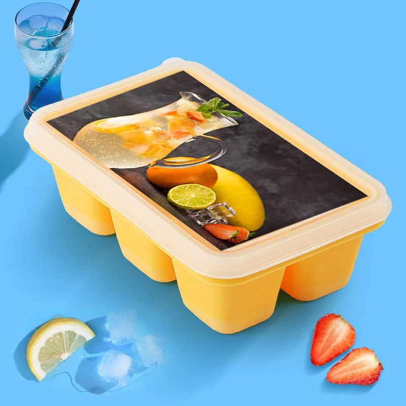 

Fruit Tea Square Shape 6 Grid Food Grade Flexible Silicone Ice Cube Maker Whiskey Cocktail Disposable Ice Cube Tray Molde Helado