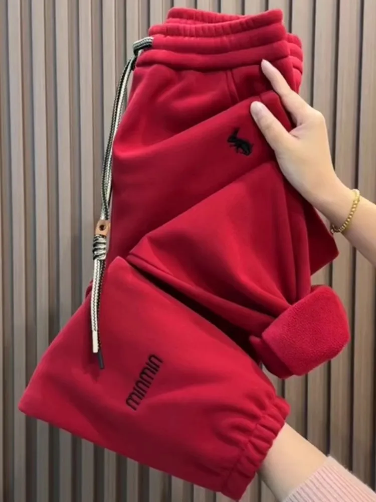 Большие размеры толстые спортивные штаны на флисовой подкладке женские зимние