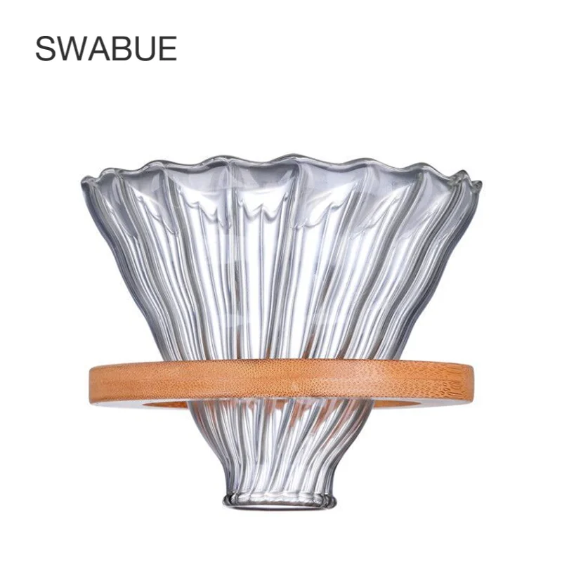 

Swabue Glass Wooden Funnel Coffee Filter Dripper V60 Cup Reusable Borosilicate Tools Crystal Tea Milk Maker Jug Vessle Stand