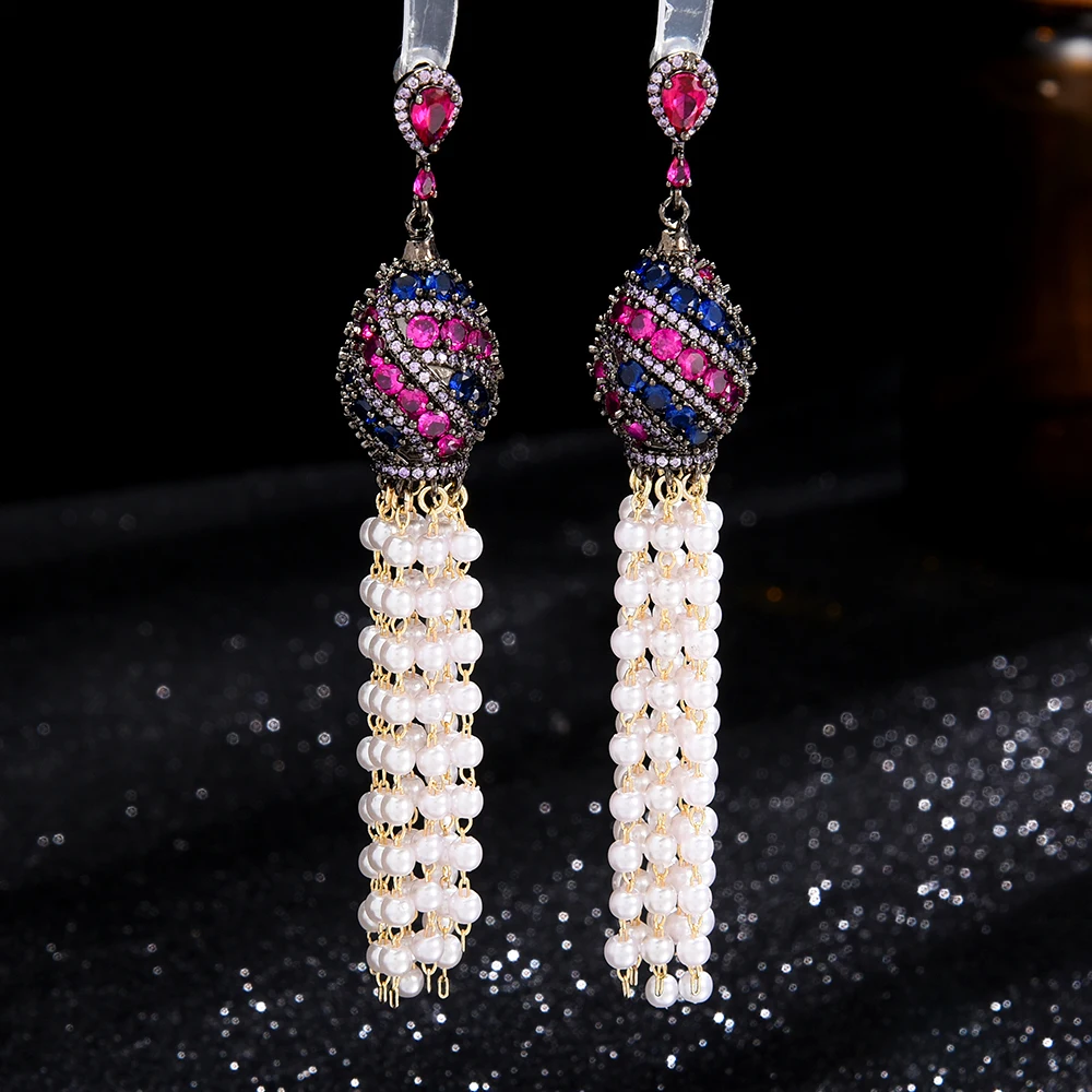 

missvikki Luxury Gorgeous Pearls Tassel Pendant Earrings For Women Bridal Wedding Girl Daily Surper Jewelry High Quality