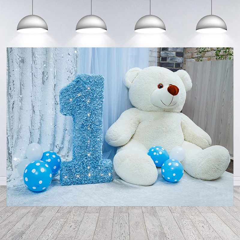 

Bear Balloon Theme Background For Kids Happy 1st Birthday Photography Cake Smash Newborn Baby Portrait Banner Photocall Backdrop