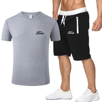 ford print logo new mens sets summer suit mens fitness suit sports suit short sleeved cotton t shirt shorts 2 piece sets