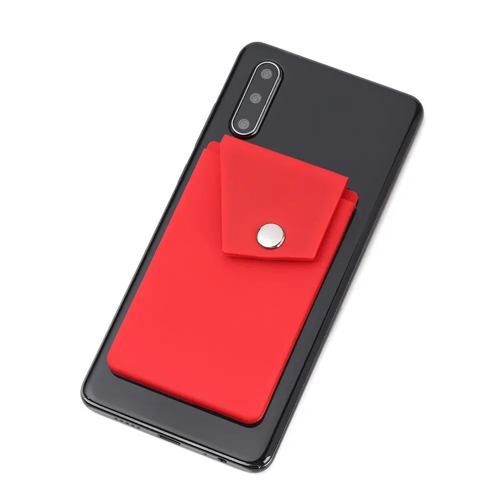 New Adhesive Silicone Phone Wallet with Snap Pocket Smart Phone Back Stick-on Credit Card Holder with Stand for Smart Phone