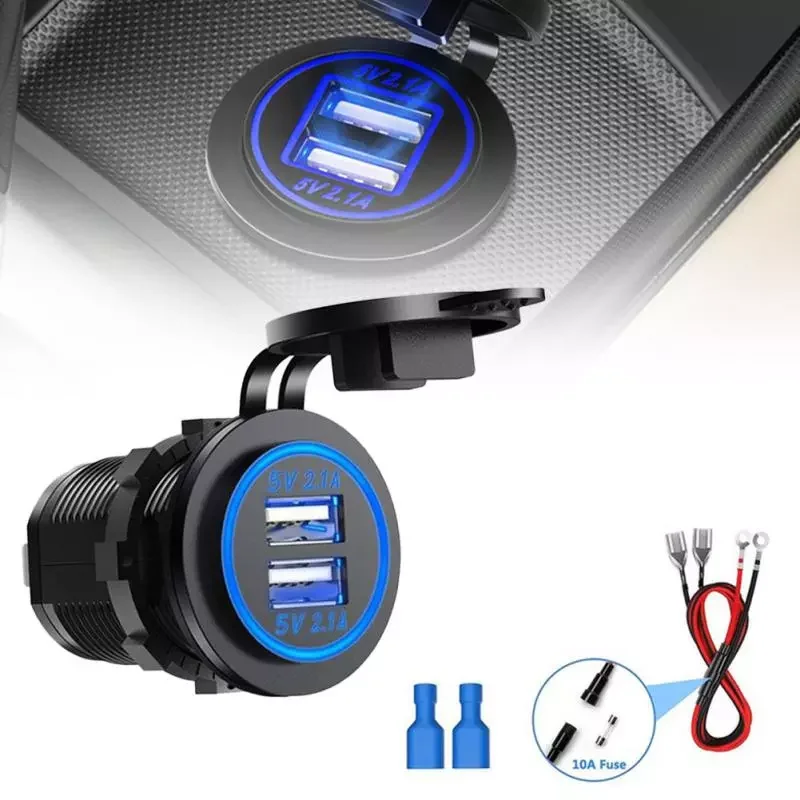 

Car Charger 4.2A Quick Charger Motorcycle Dual Auto USB Charger Socket LED Display with Caps for Truck Boat Car Power Adapter