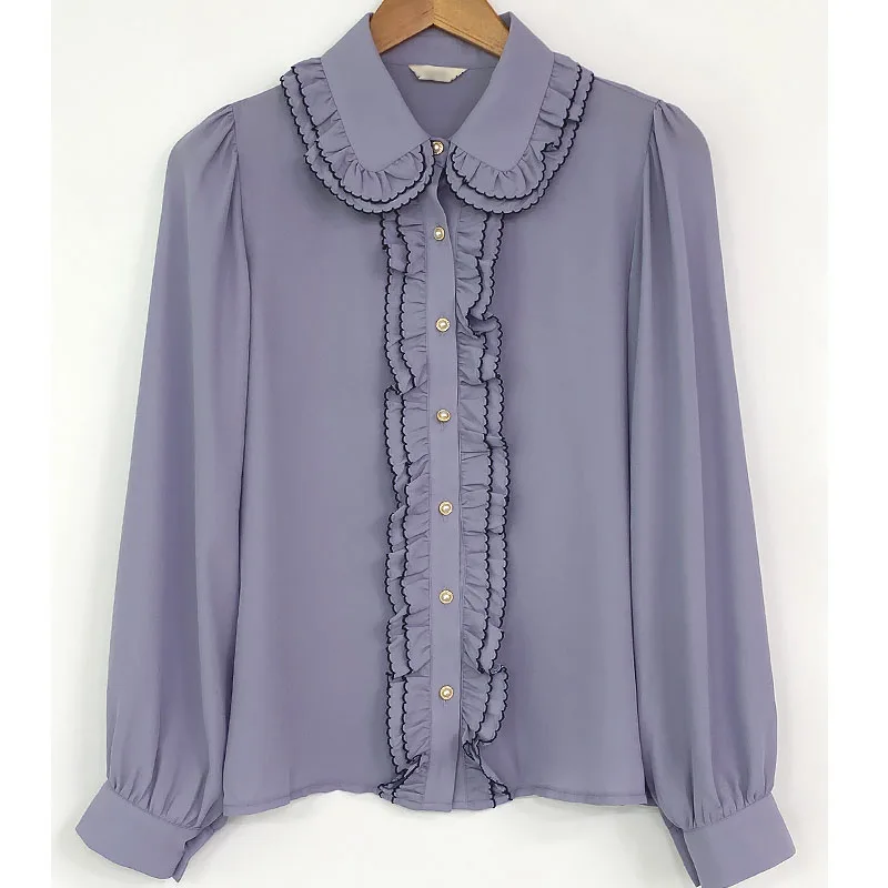 Модная женская рубашка с кукольным воротником блузка бантом женские топы