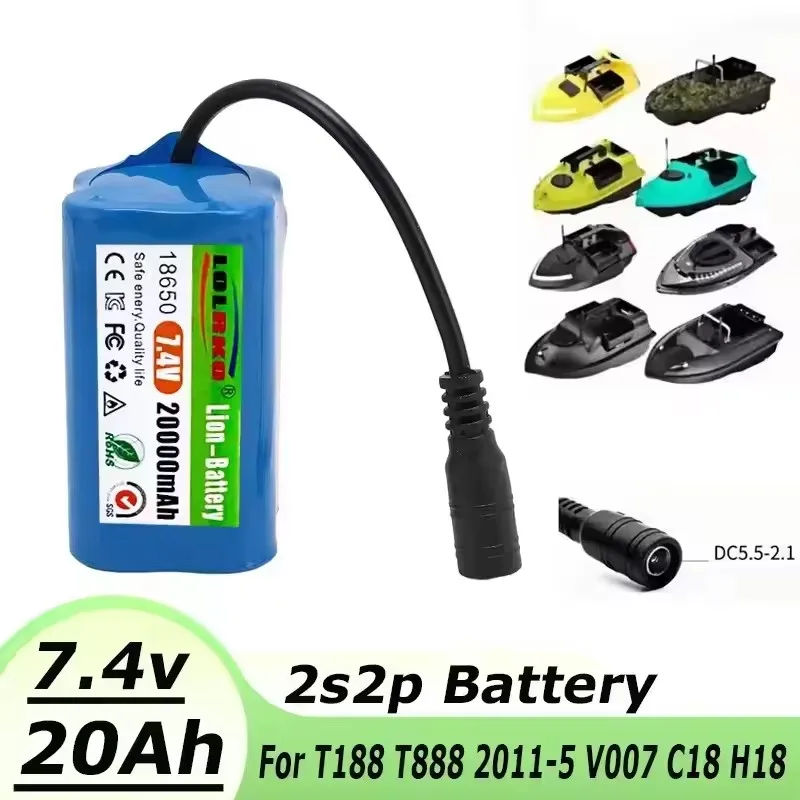 Фото НОВАЯ АКБ 7.4V 2S2P 20000mAh для радиоуправляемых прикормочных корабликов V020 V900 2011-5 V007 C18 H18 V18 D18B FX88, запчасти для батарей №1