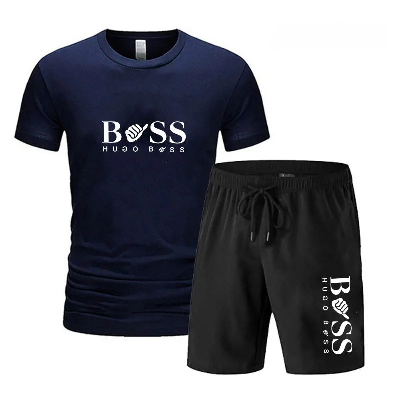 Setelan pakaian olahraga santai pria, kaos lengan pendek + celana pendek olahraga S-4XL pakaian olahraga berlari musim panas