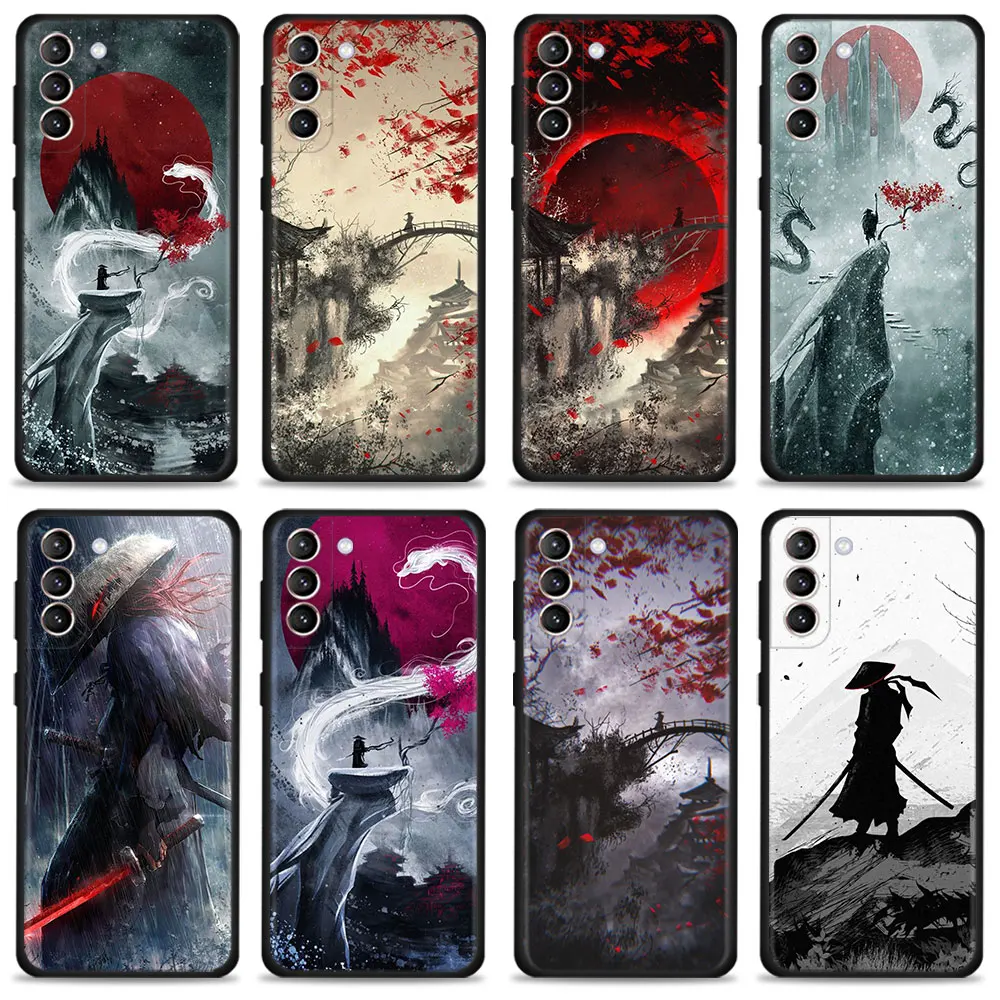 

Case For Samsung Galaxy S22 S21 S20 Ultra FE S10 S9 S8 Plus S10e Note 20Ultra 10 Plus Landscape ink Painting Japan Samurai Art