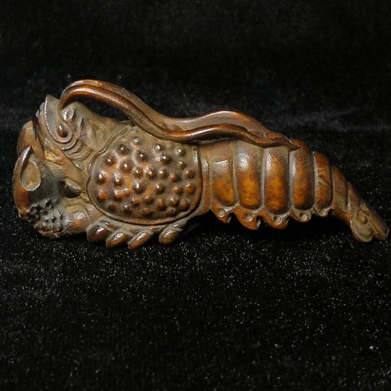 

CULTUER ART Chinese boxwood hand carved Money lobster Figure statue netsuke desk decoration Gift Collection L 8 CM