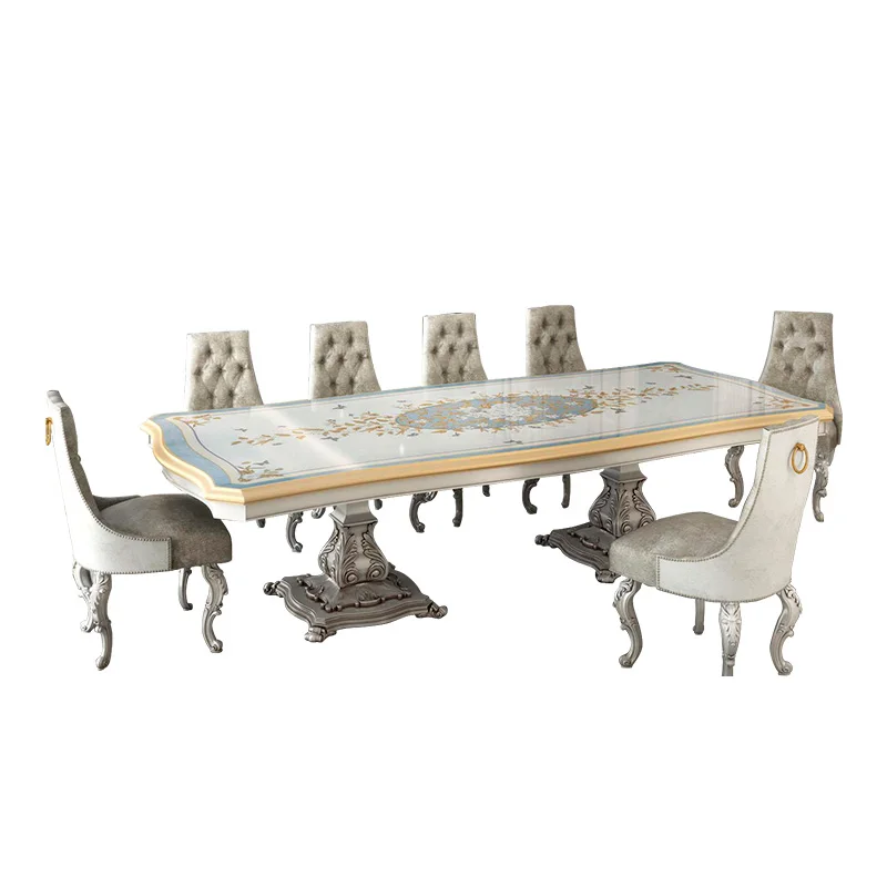 Европейский роскошный обеденный стол с резьбой по дереву и стул комбинированная