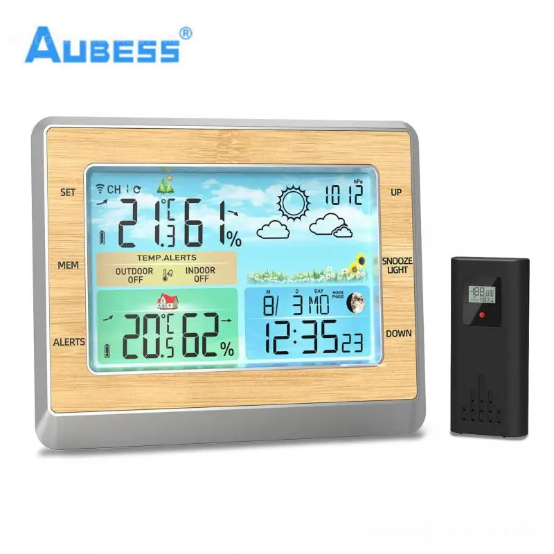 

Outdoor Weather Station Time Indoor Rf Wireless Thermometer 6 Inch Color Screen Digital Hygrometer Snooze Alarm Clock