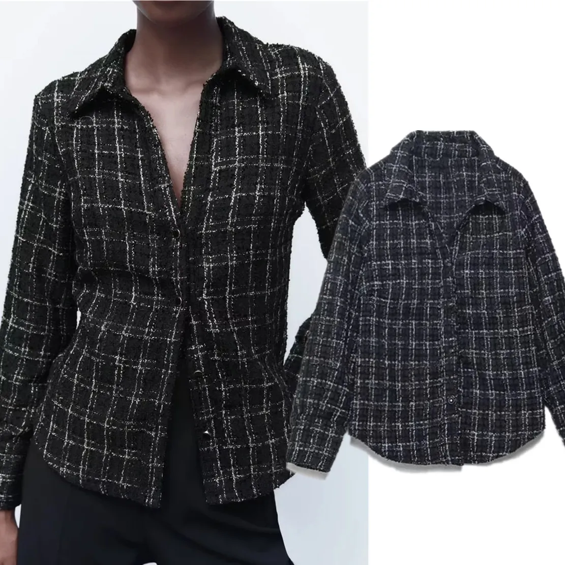 

Jenny&Dave Fashion Plaid Texture Autumn Shirt Casual Blouse Women Tops
