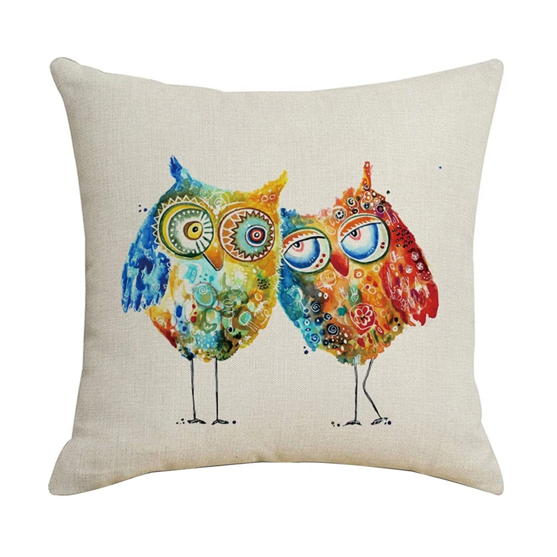 

HOT SALE 45X45cm Watercolor Animal Cushion Covers Owl Pattern Sofa Pillowcases Linen Throw Pillow Case Decors Home Kid's Room