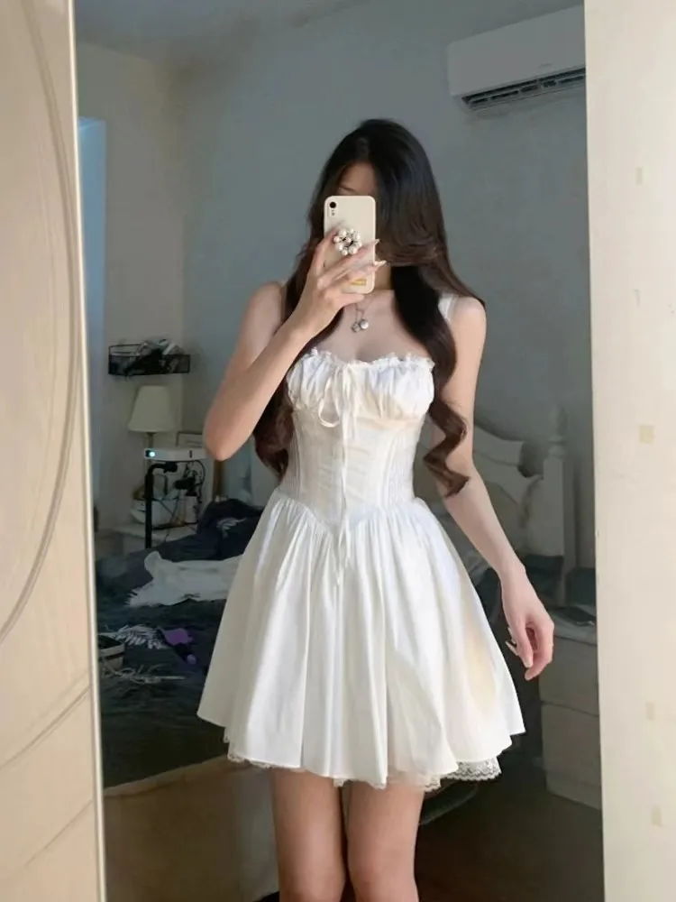 2024 элегантное женское Летнее белое мини-платье без рукавов ТРАПЕЦИЕВИДНОЕ