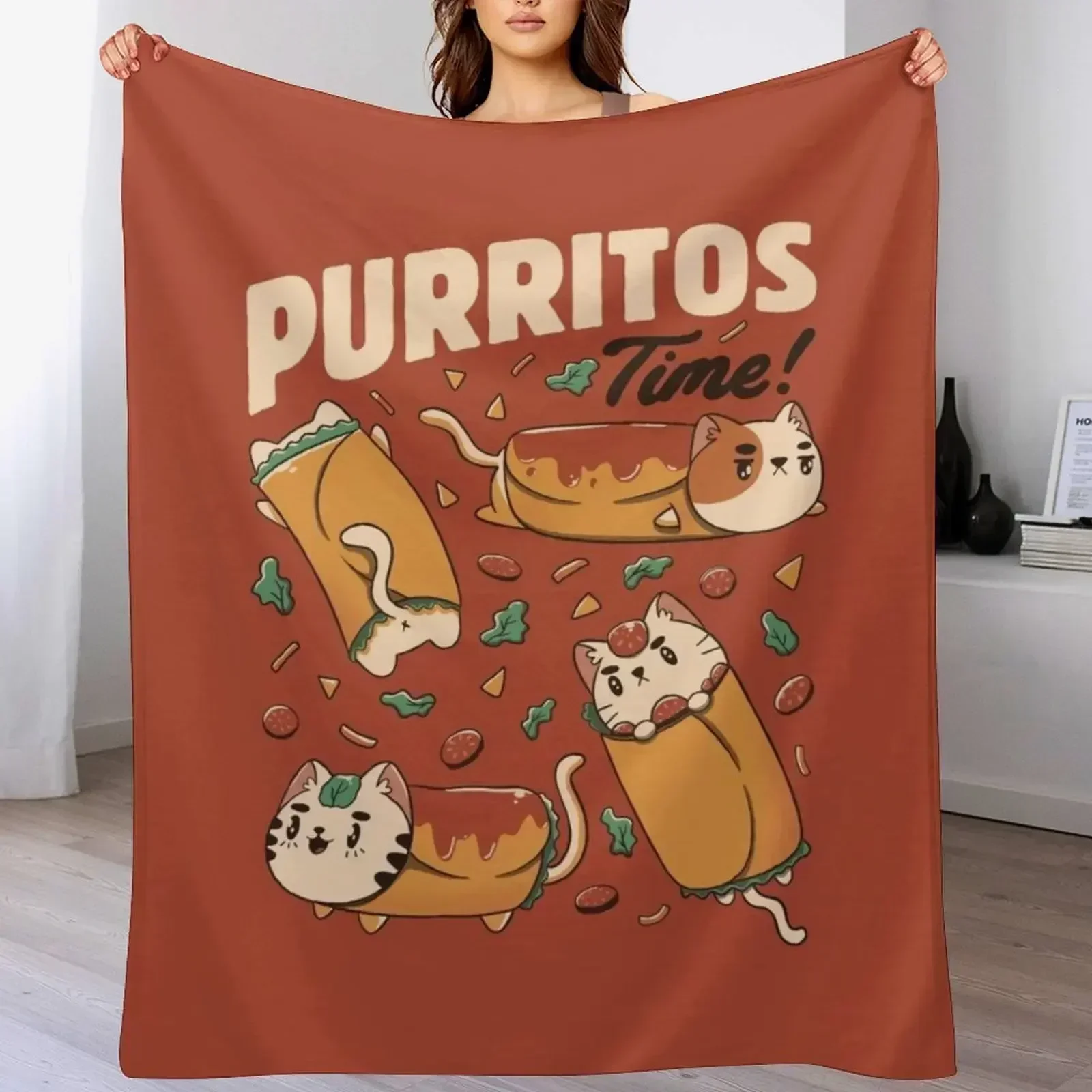 Purritos Time Burrito Cat Забавная мексиканская еда от Tobe Fonseca Плед Модные диваны Роскошные
