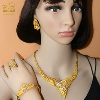 russian gold plated 24k bridal jewelry sets african wedding gifts collares luxury necklaces earring ring bracelet set for women