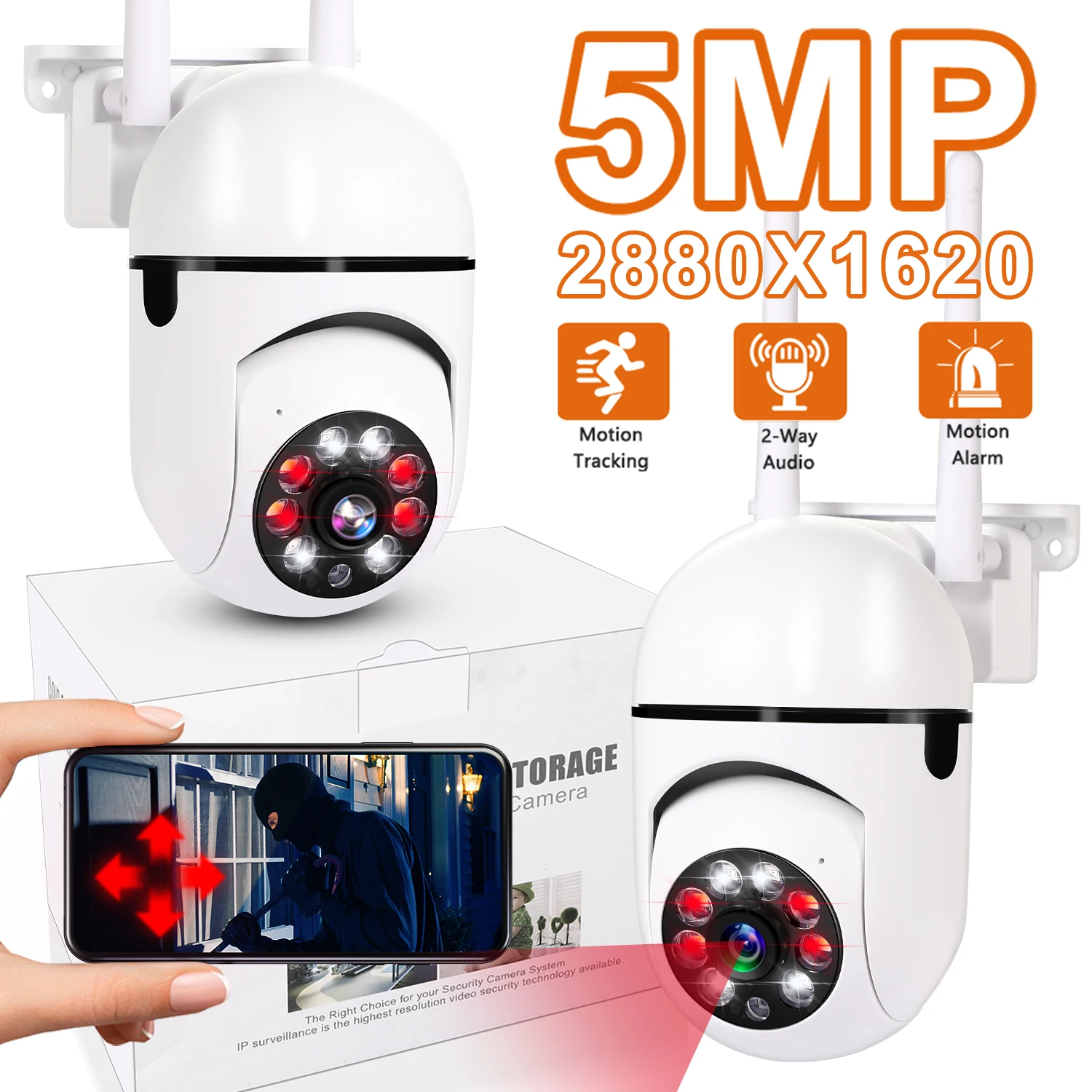 

Наружная камера видеонаблюдения 5 МП, HD Wi-Fi камера, водонепроницаемая Внешняя защита, беспроводной домашний монитор, угол движения 360 °