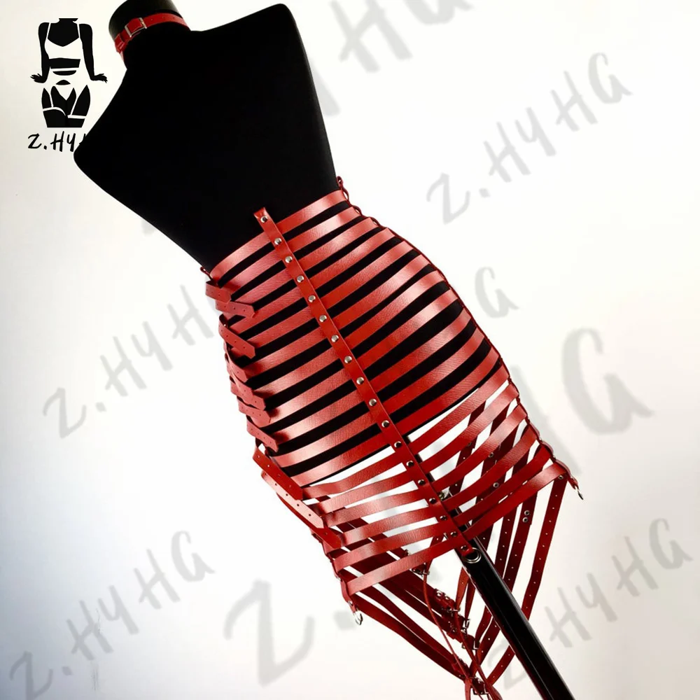 Sex Body Bondage Women Skirt Belt Long Wire Harness PU Leather Fetish Bdsm Belt Strap Bondage Gothic Tight Body Adjustable