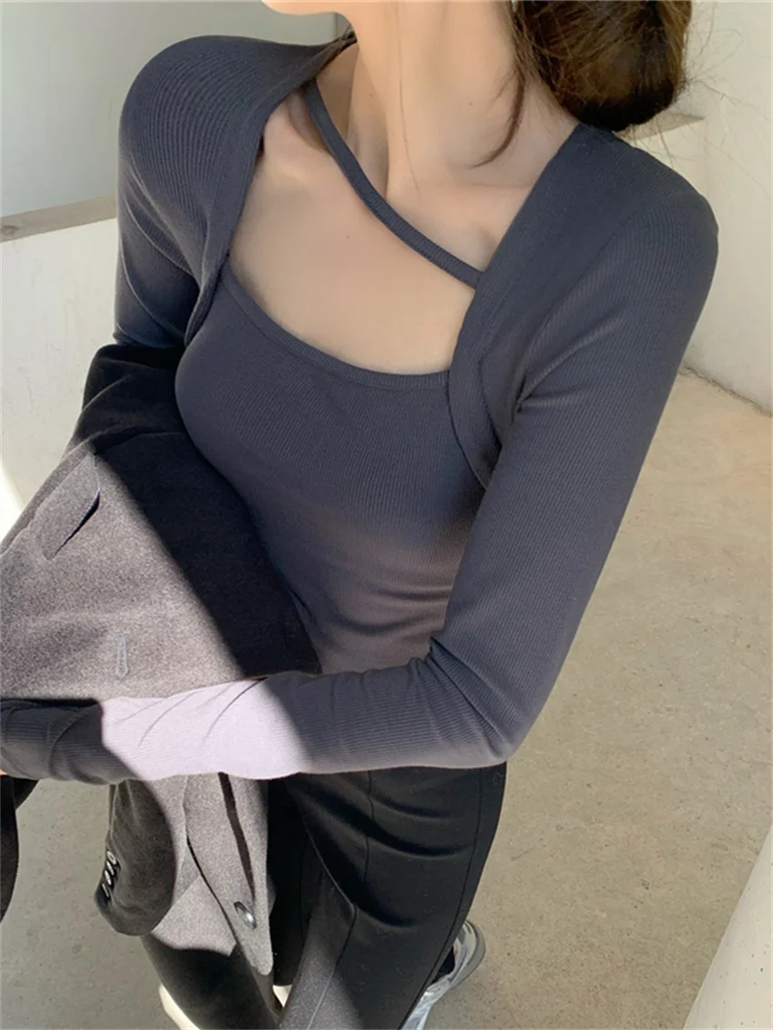 

Футболка Alien Kitty Женская с косым воротником, приталенный модный однотонный топ в стиле нормкор, зимняя офисная верхняя одежда