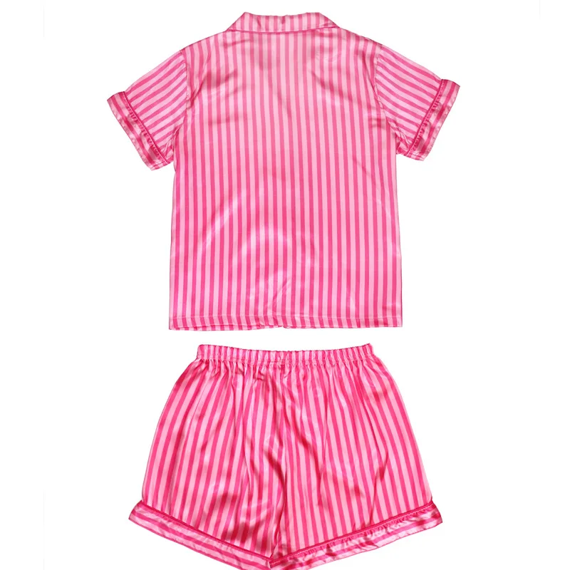 Two Piece Suit Pajamas for Women Striped Satin Silk Sleepwear Pyjamas Pjs Short Set Summer Autumn Shorts Loungewear Home Clothes
