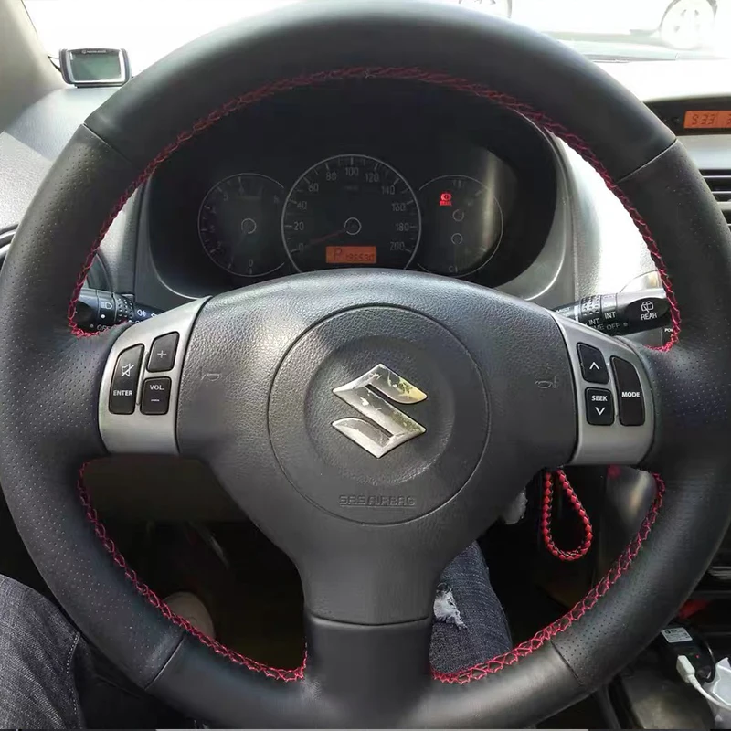 

Для Suzuki SX4 Alto Old Swift Opel Agila, прошитый вручную углеродное волокно, красный, из натуральной кожи, чехол на руль автомобиля