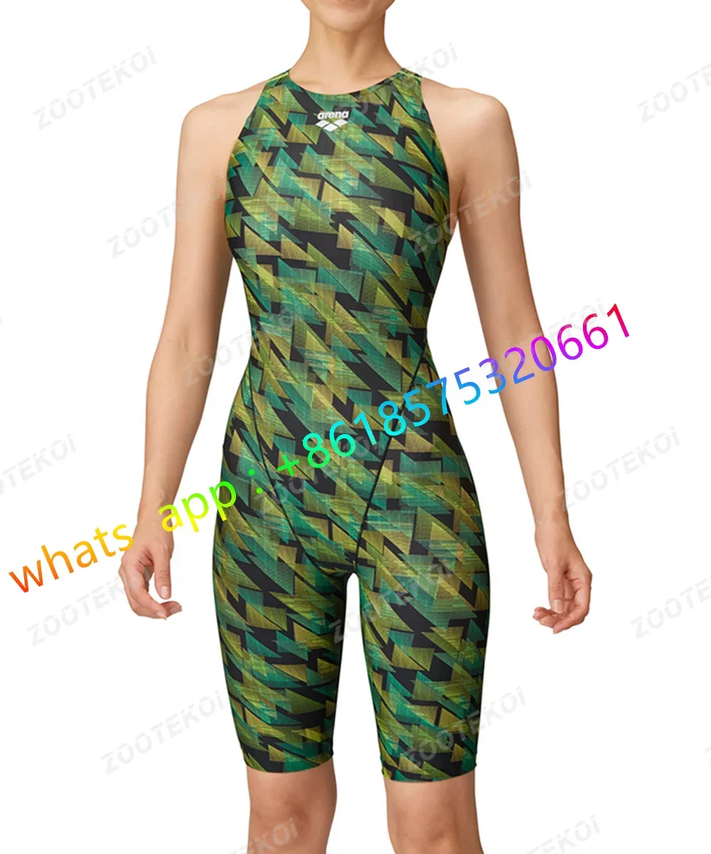 

Competition Knee Length One Piece Lycra Fabric Swimwear Women's Pro Training Swimwear Quick Dry Swimsuit Beach Bathing Suit 2023