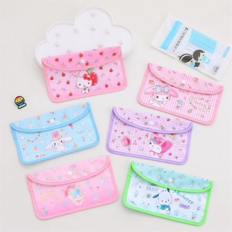 

Sanrio cartoon anime kuromimelody cinnamoroll kt mask portable storage bag pp bracket dust protective mask file bag pencil bag