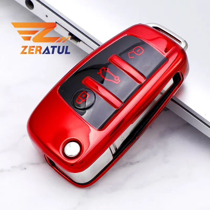 

For Audi A1 A3 A4 A5 A6 A7 Q3 Q5 S6 B6 B7 B8 C6 8P 8V Soft TPU Car Flip Key Case Bag Holder Shell Cover Keychain Accessories