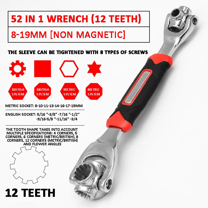 

52-in-1 Maintenance Wrench 360-degree Rotation Multi-head Household Wrench Multi-purpose Universal 8-in-1 Socket Wrench