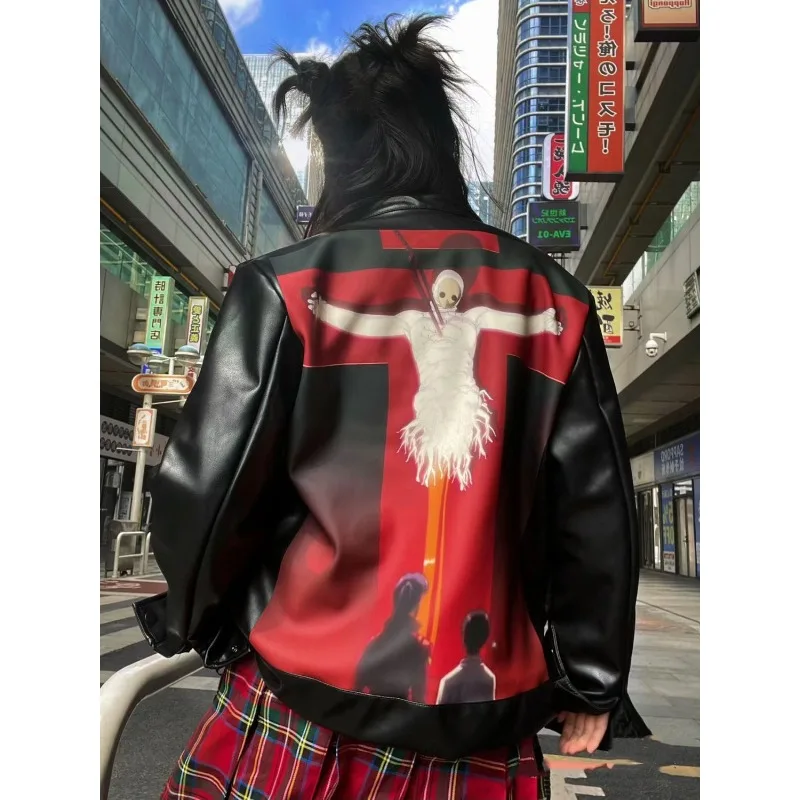 

EVA Neon Genesis Evangelion Lilith Leather Jacket Women Male Winter Autumn Anime American Fashion Retro Thicken Coat Windproof