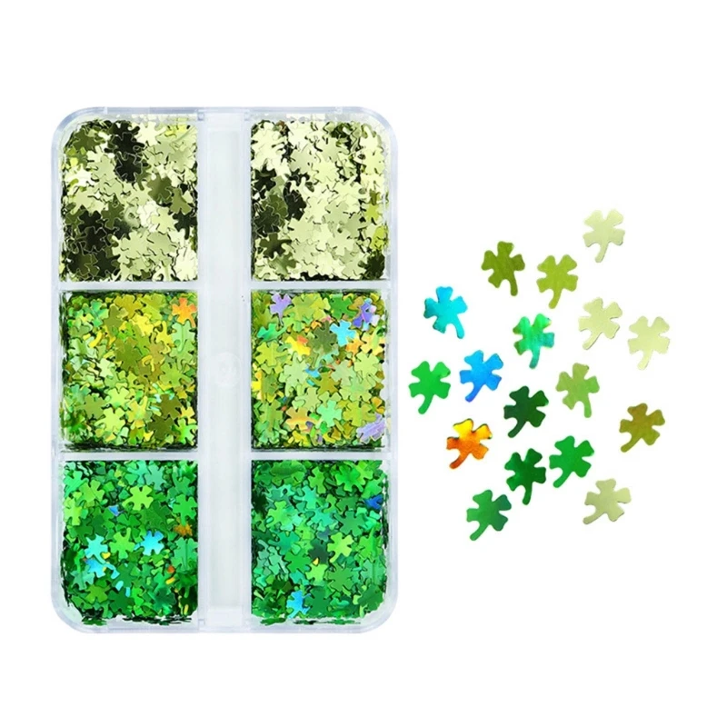 

6 Grids Art Sequins for DIY Manicure 3D Decorations Glitter Flakes Summer Patrick Green Accessories
