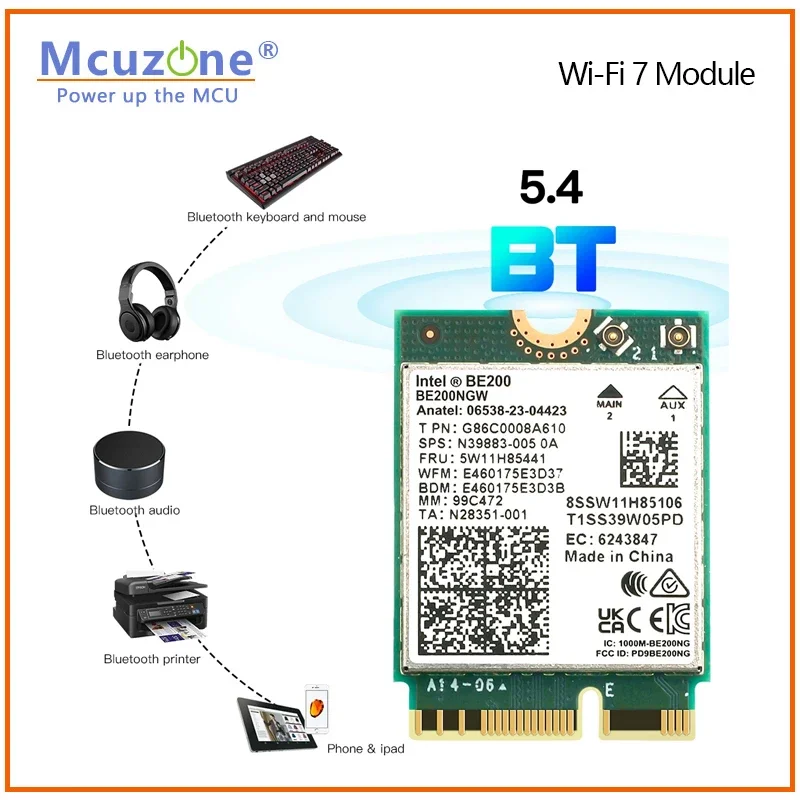 BE200NGW WIFI7 Беспроводной Wi-Fi Bluetooth Совместимость 2 4 5 8G/5G/6 ГГц 8774 Гбит/с Высокая