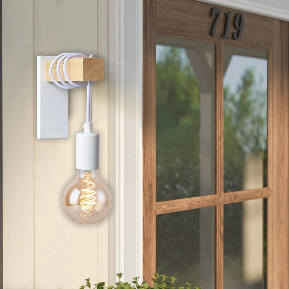 Настенный светильник в стиле ретро из железа и дерева E27 современное комнатное