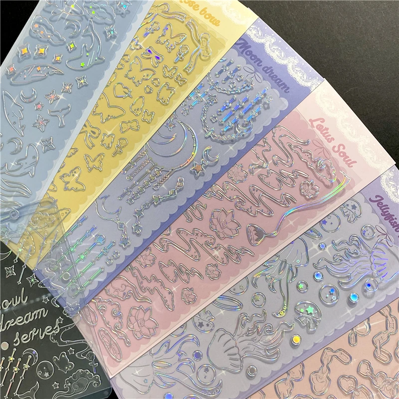 

Korean Transparent Laser Bronzing Silver Butterfly Whale Sticker Scrapbooking Stick DIY Material Stationary Kawaii Art Supplies